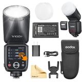 Godox V100-C V100 C Yuvarlak Başlı Kamera Flaş Kamera Flaş 2 Pil Godox VB30 2.4G Kablosuz TTL Speedlight Strobe, 100 W HSS 1/8000s Li-ion Pil ile Canon Kameralar için