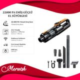 Goes 22000 Pa Kablosuz El Süpürgesi Çekme Üfleme LED Işıklı Şarjlı Mini Araç ve Ev Süpürgesi . - Turuncu
