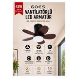 Goes 42W Tavan Vantilatörü LED Avize Armatür 64CM 5 Kanat 6 Kademeli Fan Terse Dönüş ve Gece Lambası Modu Uzaktan Kumandalı