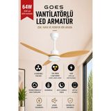 Goes Büyük Boy Tavan Vantilatörü LED Avize 132CM 65 Watt 6 Kademeli Kumandalı ve Telefon Uygulaması Kontrollü Gva-64 - Beyaz - Meşe