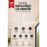 Goes Büyük Boy Tavan Vantilatörü LED Avize 132CM 65 Watt 6 Kademeli Kumandalı ve Telefon Uygulaması Kontrollü Gva-64 - Beyaz