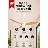 Goes Büyük Boy Tavan Vantilatörü LED Avize 132CM 65 Watt 6 Kademeli Kumandalı ve Telefon Uygulaması Kontrollü Gva-64