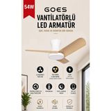 Goes LED Işıklı Tavan Vantilatörü Avize Armatür 80CM 54W 6 Hız Kademeli Kumandalı Telefon Uygulaması Kontrollü Gva-54 - Beyaz - Meşe