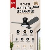 Goes LED Işıklı Tavan Vantilatörü Avize Armatür 80CM 54W 6 Hız Kademeli Kumandalı Telefon Uygulaması Kontrollü Gva-54 - Siyah - Gri