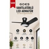 Goes LED Işıklı Tavan Vantilatörü Avize Armatür 80CM 54W 6 Hız Kademeli Kumandalı Telefon Uygulaması Kontrollü Gva-54 - Siyah