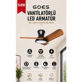 Goes LED Işıklı Tavan Vantilatörü Avize Armatür 80CM 54W 6 Hız Kademeli Kumandalı Telefon Uygulaması Kontrollü Gva-54
