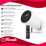 Goes Mini Akıllı Projeksiyon Android 11 Wifi Bluetooth 4K Destekli 180° Dönebilen 130 Inç Hd Projektör HY300 - Beyaz
