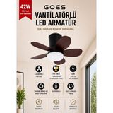 Goes Tavan Vantilatörü LED Avize Armatür 42 W 64CM 6 Kademeli Kumandalı Tersine Dönüş Gece Lambası Modlu - Siyah - Kırmızı