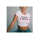 Gofeel Future Milf Desenli Beyaz Renkli Harajuku Kadın Crop Bluz Tişört