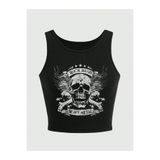 Gofeel Kemer Boy Askılı Heavy Metal Baskılı Crop Bluz