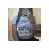Gofeel Loded Diper Desenli Beyaz Renkli Harajuku Kadın Crop Bluz Tişört
