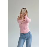 Gofeel Pembe Rover Basic Slim Fit Fermuarlı Uzun Kollu Bluz