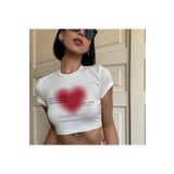Gofeel To Describe How Much I Love You Baskılı Beyaz Yarım Kadın T-shirt Crop Top Bluz