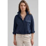 goffra Kadın Form Çıtçıtlı Gömlek Ayarlanabilir Bel Şık Rahat Kesim Lacivert W201-K0304-02