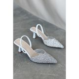 GOFFSHOES Kadın Monezza Topuklu Cam Kırığı Taşlı Ayakkabı - Beyaz