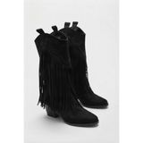 GOFFSHOES Kadın Sliver Kovboy Püsküllü Çizme - Siyah Süet