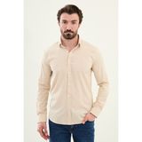 Gofreli Bej Slim Fit Pamuk Erkek Gömlek