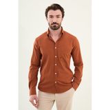 Gofreli Kiremit Slim Fit Pamuk Erkek Gömlek - 2XL