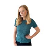 Gofreli Kısa KolluTexture Bluz Yeşil 40