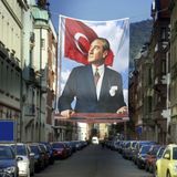 Göğe Bakan Ay Yıldızlı Sivil Atatürk Poster Cephe Bayrak - Okul - Kutlama - Anı -4x6 metre