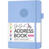 GoGirl Adres Defteri, Alfabe Sekmeli Telefon Defteri, Adres Defteri, Kişileri Güvenli Bir Şekilde Saklamak İçin, Orta Boy (5,0 x 7,5 İnç), PU Deri Sert Kapak, Açık Mavi