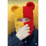 Gogoey Ayıcık Kulaklı Taraftar Bere Balaklava Panda Unisex Bere Balaclava Peluş Pufyy Alize Örgü