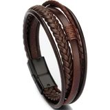 Gogoey Erkek Deri Manyetik Toka Örgülü Bileklik - Kahverengi