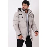Göğüs Cepli Içi Kürklü Uzun Şişme Mont Pldp 2957_50456 - Taş