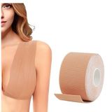 Göğüs Dikleştirici Bant | 5cm x 5m | Suya ve Tere Dayanıklı,%95 Pamuk%5 Elastan, Ten Dostu Kaldırıcı Göğüs Bandı, Straplez Elbiseler İçin (Standart, TEN, STANDART)