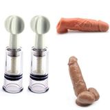Göğüs Meme Klitoris Pompalı Kelepçeler + Gerçekçi Penis Kılıf Uzatıcı 15 cm + Büyük Çaplı Dildo Emme Tabanı