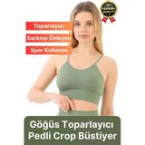 Göğüs Toparlayıcı Sarkma Önleyen Gündelik Spor Kullanım İnce İp Askılı Pedli Çizgili Crop Büstiyer