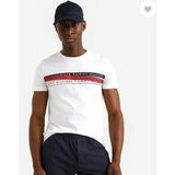Göğüsde Renk Şeritli Erkek T-Shirt - Beyaz - M