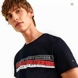 Göğüsde Renk Şeritli Erkek T-Shirt - Koyu Lacivert - M