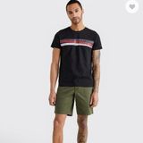 Göğüsde Renk Şeritli Erkek T-Shirt - Siyah