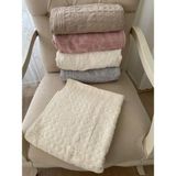 Gohiba Jakarlı Premium Banyo Havlusu Özel Tasarım - 70 x 140 cm - Krem Rengi