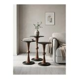goji home decor 3’lü Ahşap Metal Zigon Sehpa Seti 50-55-60 cm Siyah Tabla Naturel Ceviz Ayak Modern