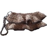 Gojo Handmade Clutch Portföy Model Saman Rengi Rafya İp Fırfırlı El Çantası-Mıknatıs Kapama - Saman Sarısı