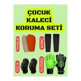Gök Sports Avuç İçi Renkli Çocuk Goalkeeper Gloves Bilek Bandajlı Kaleci Eldiveni Dizlik Tekmelik Seti