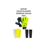 Gök Sports Çocuk Kaleci Eldiveni Bilek Bandajlı Tekmelik Kaval Koruyucu Konç Çoraplı Set