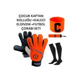 Gök Sports Çocuk Kaptan Kolluğu Kaleci Eldiveni Bilek Bandajlı Futbol Çorabı Seti