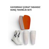 Gök Sports Çocuk Tekmelik Kaval Koruyucu Konç Çoraplı Futbol Tekmeliği Silikon Tabanlı Kaydırmaz Çorap
