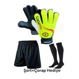 Gök Sports DEGAJ Yetişkin Big Kapıcı Sarı Kaleci Eldiveni Goalkeeper Bilek Bandajlı Siyah Şort Çorap Eldiven Takımı 8-9-10