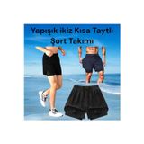 Gök Sports Erkek Taytlı Şort Fitness Basketbol Koşu Futbol 2’si 1 Arada Futbol Kısa Taytlı Şort Futbol Şortu