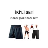 Gök Sports Spor Şort Sporcu Tayt Halı Saha Futbol Sporcu Şortlu Futbol Taytı Fitness Tayt Şort İkili Set