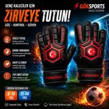 Gök Sports Türk Bayraklı Çocuk Kaleci Eldiveni Futbol Kaleci Eldiveni Bilek Bandajlı 11-14 Yaş - Kırmızı - Beyaz