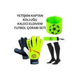 Gök Sports Yetişkin Şampiyonlar Ligi Kolluğu Kaleci Eldiveni Bilek Bandajlı Siyah Futbol Çorabı Seti