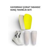 Gök Sports Yetişkin Tekmelik Kaval Koruyucu Konç Çoraplı Futbol Tekmeliği Silikon Tabanlı Kaydırmaz Çorap