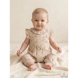 Gökçe Baby Organik Müslin Kız Bebek Tulum - Çiçekli Kurdeleli Vintage Stil Yazlık Bebek Kıyafeti - Bej - 6 Ay