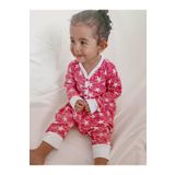 GÖKÇECİK TEKSTİL Salaş Oversize Bebek Tulum Pijama Fuşya Yıldızlı
