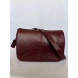 Gökçen Hakiki Kuzu Derisi Bordo Dikişli Kapak Bayan Omuz Çantası 23X16X6
